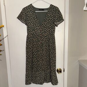 Mikarose Olive Floral Midi Dress